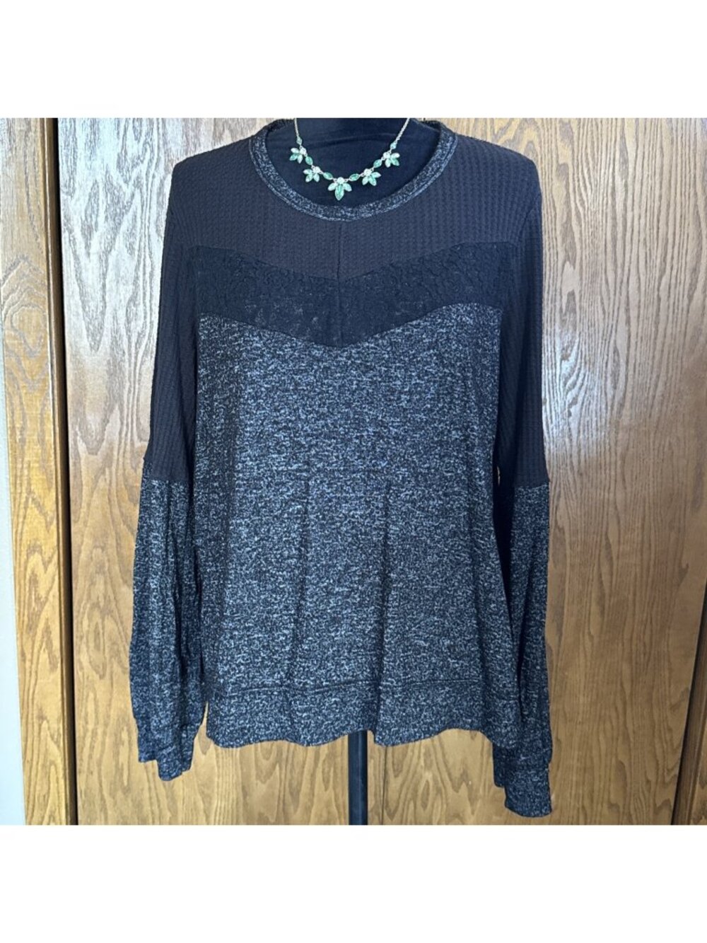 Knox Rose Womens Top Blouse Size XXL Black Lace Long Sleeve